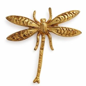 Vintage Gold Dragonfly Brooch Textured Insect Cottagecore Statement Naturecore